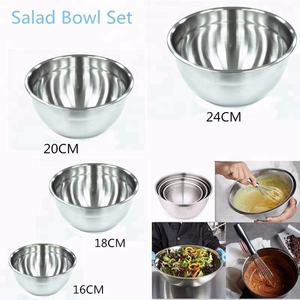 批发不锈钢201沙拉搅拌碗16/18/20/22/24厘米沙拉肠5件套厨房配件 - Product Image 3