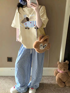 New Dog <b>Embroidery</b> <b>Set</b> x Blue Plated Pants Sample Available Casual Style Cartoon Pattern Cotton Blend Knitted + Polyester Woven - Product Image 5