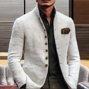 เสื้อแจ็คเก็ตผู้ชายสีขาว คอตั้ง ทรงเข้ารูป สไตล์ลำลอง สำหรับฤดูใบไม้ร่วง บุผ้าแบบควิลท์ กระดุมสีทอง กันลม เป็นมิตรต่อสิ่งแวดล้อม - Product Image 2