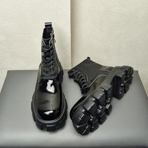 Botas de motociclista de cuero genuino de alta gama para hombre, con plataforma, suela gruesa, caña alta, que aumentan la altura, de cuero vacuno puro. - Product Image 3