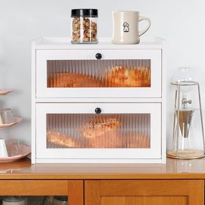Boîte à pain en bambou pour la cuisine, double couche, anti-poussière, grande capacité, conteneur de stockage alimentaire, blanc, noir, transparent - Product Image 1