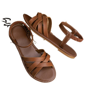 Sandalias Planas de Mujer, de Cuero Marrón, con Tiras Cruzadas y Hebilla en el Tobillo, para Playa, Verano, Tallas 35-40 - Product Image 5