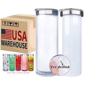 Gobelet droit en acier inoxydable 304, 20 oz, blanc, vierge pour sublimation, à personnaliser, effet globe à neige pailleté, modèle Storyboard, entrepôt USA - Product Image 1