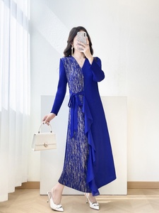 Vestido Midi Vintage Ecológico Antiarrugas 2026, Elegante y Lujoso, con Pliegues Asimétricos y Detalle de Lazo en la Cintura <span class=keywords><strong>para</strong></span> Mujer - Product Image 3