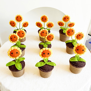 <span class=keywords><strong>1</strong></span> testa di girasole all'uncinetto per invasare fatti a mano in maglia per regali di decorazione per Desktop di girasole - Product Image 4