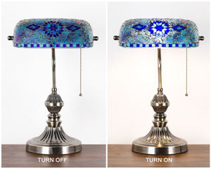 Lampe banquière marocaine en mosaïque turque faite à la main, verre coloré avec interrupteur à chaîne - Product Image 6