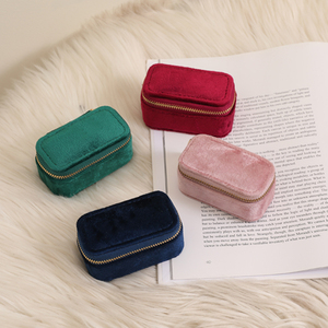 Wholesale <b>Small</b> PU Leather Jewelry <b>Box</b> Custom Logo Zipper Mini Travel Jewellery Case Velvet Jewel Organizer Storage <b>Gift</b> - Product Image 4