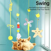 Jouet suspendu pour chat, résistant aux morsures, baguette interactive avec herbe à chat et plumes, pour chatons, pour le jeu autonome, fournitures pour animaux de compagnie