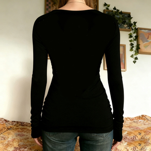 Women's <b>Gothic</b> Eco-Friendly Button Floral Print Long Sleeve V-Neck Stretchy Knit Casual T-<b>Shirt</b> for Club Nightclub - Product Image 6