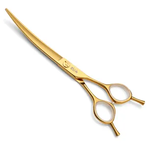 Professional pet scissors golden finishing bending shears 7 inch warping shears dog hair trimming shears beautician scissors