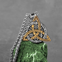 Pendentif Triangle Viking Acier Titane Collier Homme Vintage Nordique Geometrique Rune Amulette Poli Bijou Gros Cadeau