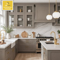 Armoires de cuisine modulaires en bois massif personnalisées CBMMART avec design LED, robinet et charnières écologiques inclus