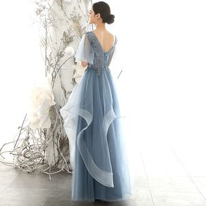 High Quality Pure Color Light <strong>Blue</strong> Chiffon <strong>Royal</strong> Backless Bridesmaid Wedding <strong>Party</strong> <strong>Dress</strong> Long Evening <strong>Dress</strong> - Product Image 5