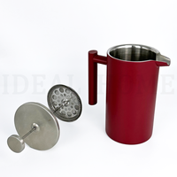 Presse à café française à double paroi OEM pour la maison, revêtement rouge, acier inoxydable 304, avec couvercle, pour les amateurs de café