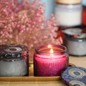 Wholesale Embossed Candle Jars With <b>Lids</b> 3/8 oz Custom Clear Glass Candle Vessel Home <b>Decor</b> Empty Embossed Candle Containers - Product Image 5