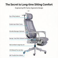 Chaise de bureau exécutive ergonomique moderne inclinable avec fonction massage, maille respirante, soutien lombaire dynamique, rotation à 360 degrés