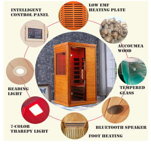 <span class=keywords><strong>Sauna</strong></span> Interior de Madera Personalizada para una Persona con Terapia de Luz Roja y Vidrio Templado - Product Image 4
