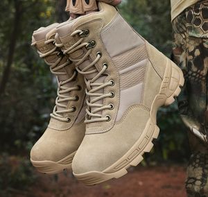 Bottes tactiques de randonnée et de camping DF0501 marron kaki en daim et cuir de vache avec semelle extérieure en caoutchouc - Product Image 3