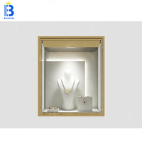 Vitrine de présentation élégante pour bijoux, en acier inoxydable doré personnalisé, avec éclairage LED, étanche, durable, portable, facile à nettoyer