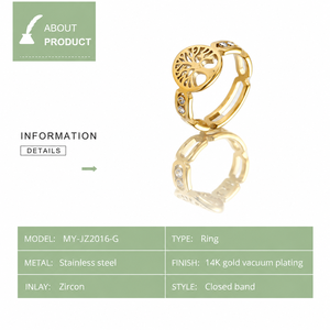 Bague en acier inoxydable plaqué or 14 carats sous vide avec motif arbre et zircon - Product Image 2