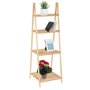 Étagère de rangement en forme d'échelle à 4 niveaux en bois de sapin naturel 42x43x134 cm, unité d'étagérage pour la maison, le bureau ou l'exposition - Product Image 1