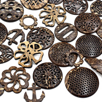 Boutons perlés en coquille de noix de coco naturelle vintage, écologiques, avec revêtement, 2 trous, pour la fabrication de bijoux DIY, pendentif en forme de cœur, de champignon, d'étoile