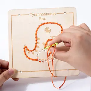 Colorful Wooden Lacing Board Montessori Threading and Sewing Activity Educational Fun Toys for Children