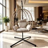 Hamac suspendu gonflable moderne en rotin PE avec support métallique, capacité 350 lbs, pour jardin et parc extérieur