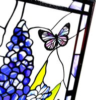 Panneau de vitrail suspendu carré Bluebonnet motif Fleur d'iris bleue et Papillon, 78 pouces, en verre véritable, attrape-soleil, décoration maison et jardin, cadeau