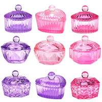 NS17 New Pink Purple Multi-style Glass Crystal Cup Nail Dappen Dish Cup avec couvercle Crystal Acrylic Powder Nail Cup