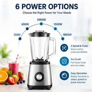 Nueva Licuadora de Mesa Eléctrica Automática de 350-1800W y 5 Velocidades, Vaso de Vidrio de 1.5L, Carcasa de Acero Inoxidable, para Preparar Smoothies - Product Image 2