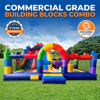 Château gonflable géant de qualité commerciale avec toboggan, blocs de construction gonflables, PVC 0,55 mm, certifié EN14960, souffleur inclus, garantie 3 ans