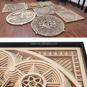 <span class=keywords><strong>Quatuor</strong></span> d'art mural symétrique, ensemble de décor en bois géométrique découpé au laser 3D, panneaux en bois stéréoscopiques de style Boho pour intérieur moderne - Product Image 3