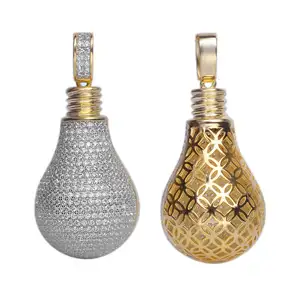 Wholesale 24K Gold Chain Necklace Pendant Best Men's Icy Cz Iced Out Lamp Bulb Shape Diamond Necklace Pendant