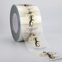 Étiquettes transparentes personnalisées en BOPP pour fabricants, rouleaux imperméables avec estampage à chaud doré, autocollants transparents avec logo pour emballage alimentaire