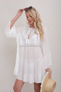 JINRU-<span class=keywords><strong>Robe</strong></span> tunique de plage à manches longues pour femmes, vêtements d'été, vêtements de plage, dentelle, crochet - Product Image 2