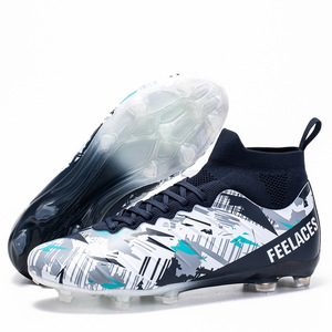 Chaussures de football professionnelles pour hommes, à motif bleu, à tige haute, crampons FG AG, vente en gros, chaussures de sport personnalisées pour l'entraînement - Product Image 5