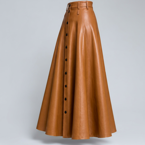 <b>Women's</b> High Waist <b>Leather</b> <b>Skirt</b> With Button Front - Product Image 1