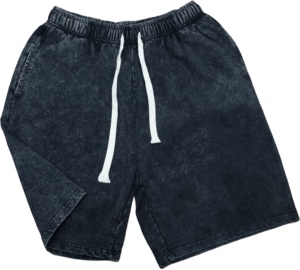 Shorts personnalisés pour hommes, imprimés sur mesure, en coton uni, taille mi-haute, avec cordon de serrage, couleur noir délavé, style streetwear - Product Image 2