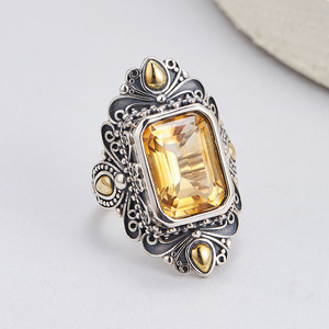Anillos de Plata de Ley S925 BOCAI para Mujer y <span class=keywords><strong>Hombre</strong></span>, Diseño Retro con Incrustaciones de <span class=keywords><strong>Citrino</strong></span> Natural, Estilo Palacio, Joyería Fina de Plata - Product Image 2
