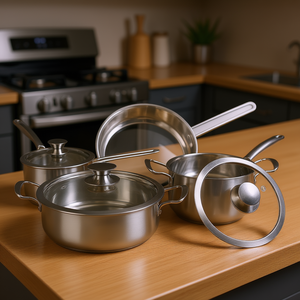 Juego de Utensilios de Cocina de Acero Inoxidable de 5 Piezas, Compatible con Inducción, Apto para Lavavajillas, con Tapas de Vidrio, Apto para Horno - Product Image 2