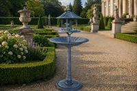 Bain d'oiseaux et mangeoire 2-en-1 au design de gazebo antique, en résine écologique, pour la décoration extérieure de jardin et de cour