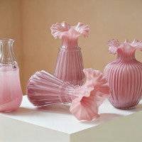 Mid-Century Vintage Rosa Kunstglas-Vase mit Gebogenen Kanten, Elegante Luxus-Tischvase für Hydrokultur im Wohnzimmer und zur Heimdekoration