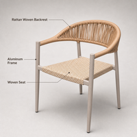 Ensemble de salle à manger d'extérieur en aluminium complet avec chaises Loran et grande table en bois plastique - Performance durable, résistante au soleil et à la rouille