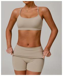 Short de gymnastique de yoga de haute qualité pour femmes taille supérieure personnalisable taille moyenne ensemble de fitness 2 pièces Spandex/Nylon évacuant la transpiration - Product Image 5