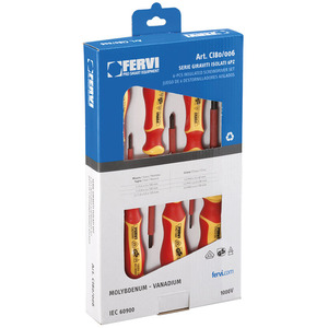 Jeu de tournevis en acier isolé FERVI Serie, à tête cruciforme et à fente, avec finition chromée - Product Image 1