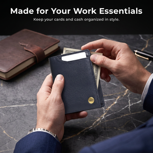 WRIZA <b>Mens</b> Genuine Leather Classic Short Slim RFID Blocking Credit <b>Card</b> Case <b>Wallet</b> with Minimalist Design Custom Logo Option - Product Image 6