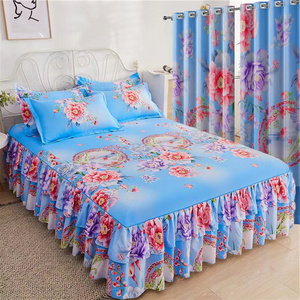 Wholesale Cheap Microfiber 5 Pieces <b>Bed</b> Skirt Set with Curtain king Size Bedding Set - Product Image 2