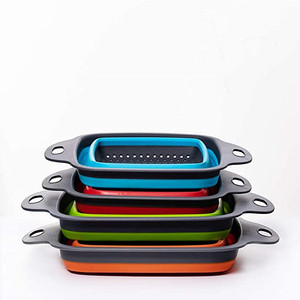 Foldable सिलिकॉन कोलंडर रसोई Leachate टोकरी फल सब्जी धोने की टोकरी बहुक्रिया छलनी नाली बेसिन के साथ संभाल - Product Image 5