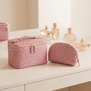 Trousse de Toilette de Voyage en Similicuir d'Autruche, Lot de 2 Sacs de Maquillage avec Poignée, Grande Capacité, Kit de Rangement Cosmétique – Vente Flash - Product Image 3